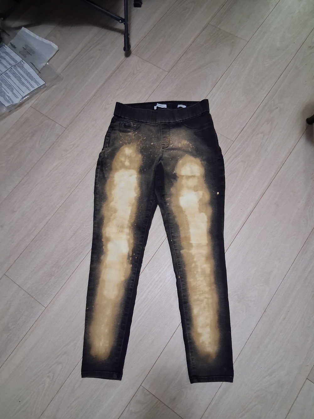 Nine West Black Jeans with Tan Bleach-Effect Front Panels